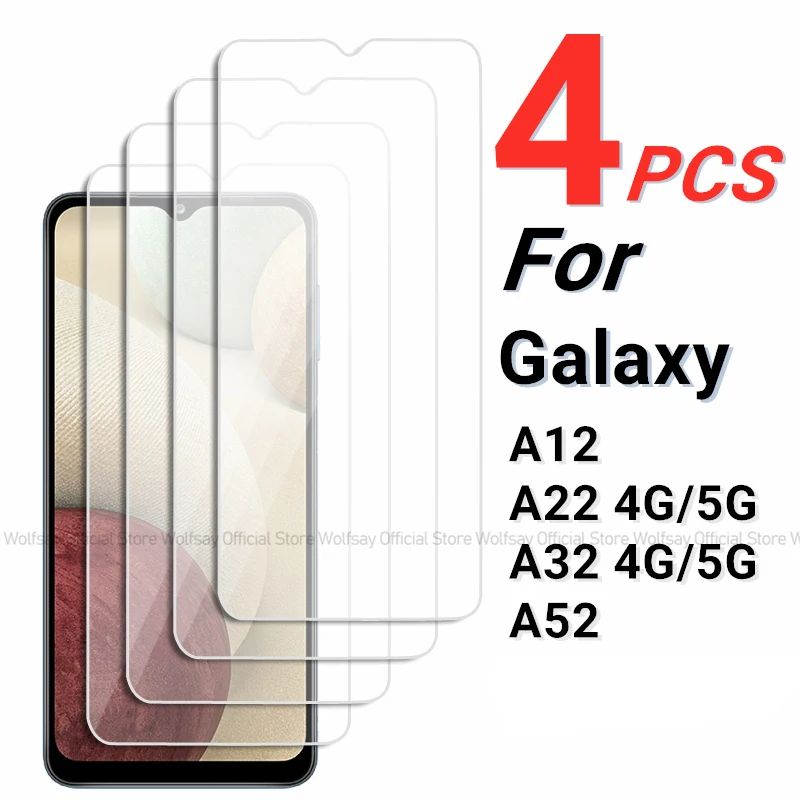 2/4PCS Screen Protector For Samsung Galaxy A12 Tempered Glass For Samsung Galaxy A12 A22 A32 A52 Ful