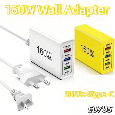 Total 160W USB C Charger 7-Port with 3USB+4Type-C Quick Charging Quick Wall Charger Wall Adapter For