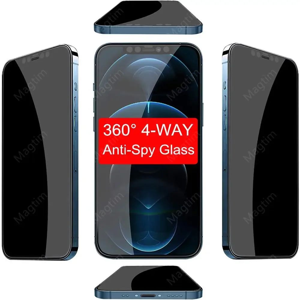4 Way 360° Privacy Tempered Glass Designed For iPhone 15 14 13 12 11 16 Pro MAX XS Max XR Anti-Spy