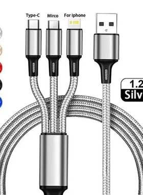 ThreeInone USB Quick Charging Cable C-type Micro IOS Multi Charger Cable Nylon Braided Cable