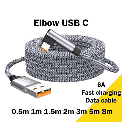 6A USB C Elbow Type C 120W Quick Charge Cable 3m 5m Phone Extend Charging Cable for Samsung Huawei O