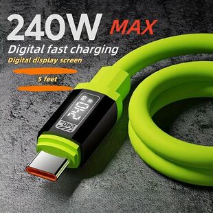 240W USB C Cable with Power Display Quick Charging Charger for IPhone 15 16 17 Samsung S24 Huawei Ph