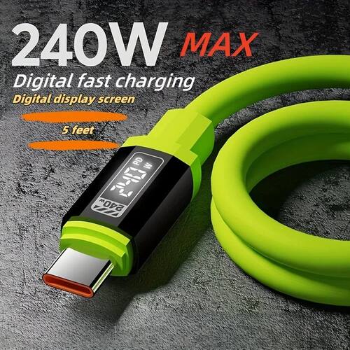 240W USB C Cable with Power Display Quick Charging Charger for IPhone 15 16 17 Samsung S24 Huawei Ph