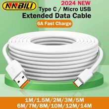 6A 1M-14M Extra Long Micro/Type C USB Quick Data Cable for Huawei PS4/5 Camera VR Android Phone Univ