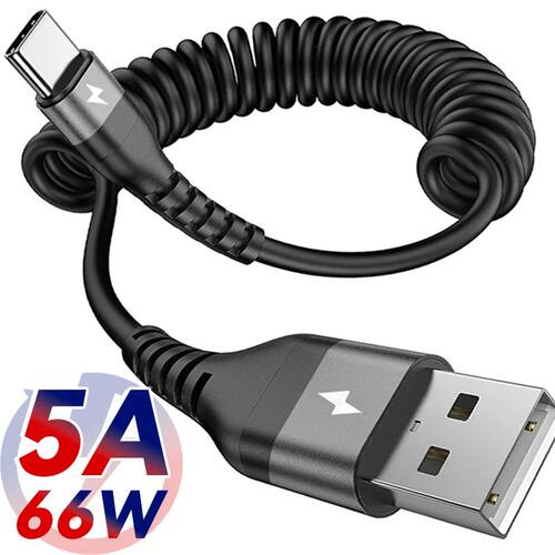 Retractable USB-C Cable 5A Quick Charger Data Wire Car Spring Type C Coiled Cable for Universal Andr