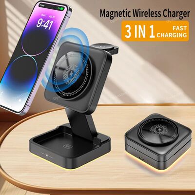 3In1 Magnetic Wireless Charger Pad Stand Foldable for iPhone