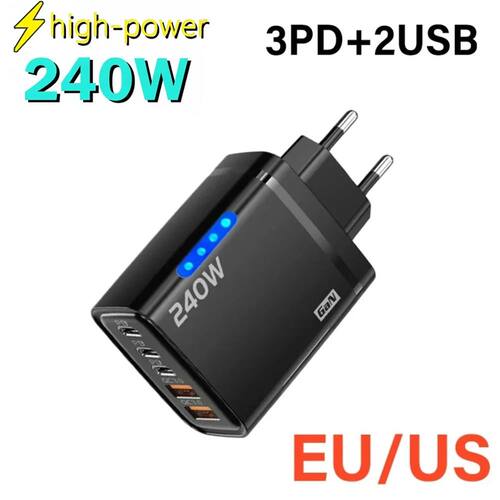 USB Charger 240W GaN Quick Charging Multi Ports USB Type C Charger Mobile Phone Wall Adapter For iPh