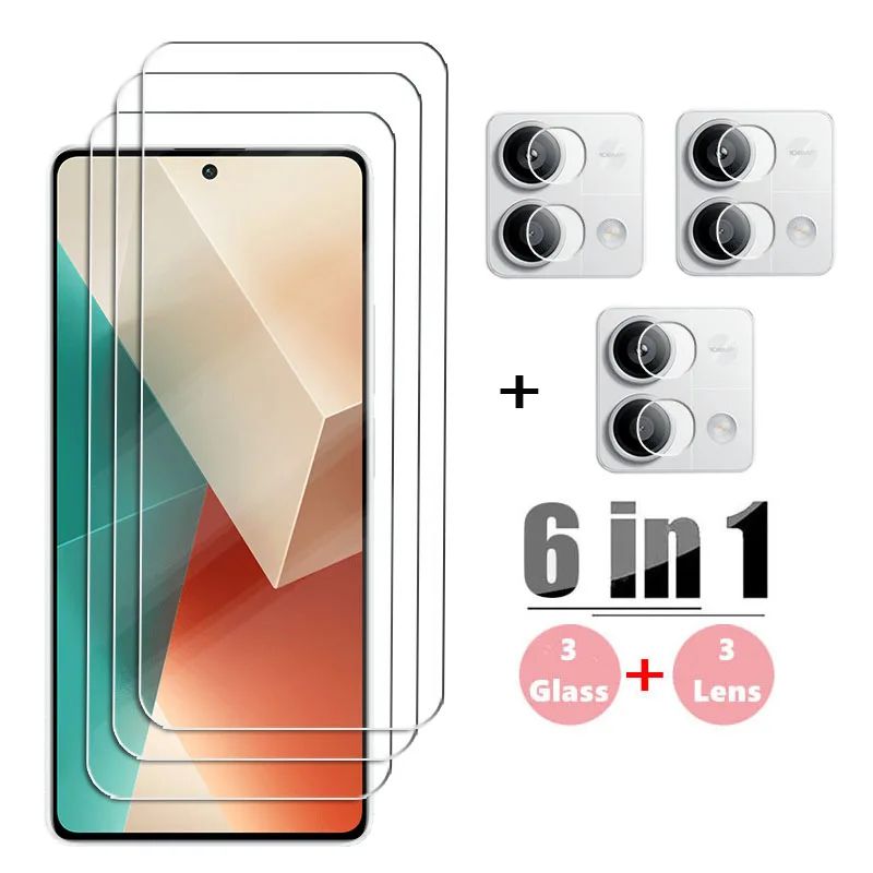 6in1 For Redmi Note 13 5G Tempered Glass Screen Glass Redmi Note 13 Pro Screen Protector Lens Film R