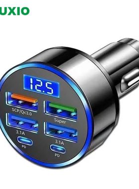 6In1 USB C Car Phone Charger Adapter with Voltage Display Super Quick ChargeInCar for iPhone 16 15 P