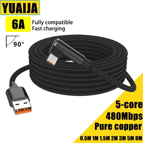 Elbow USB C 6A Quick Charging Expand 3m 5-meter Type C Data Cable for Huawei,Xiaomi,Samsung,Google,A