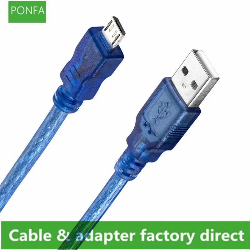 Micro USB 2.0 Data Cable USB-A to Mirco-B Dual Shielding Foil Braided Transparent Blue 0.3m 0.5m 1.0
