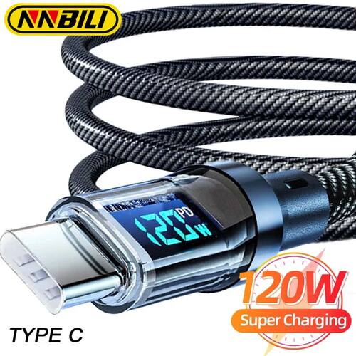 120W Type C to Type C Cable Phone Super Quick Charging Cable With LED Display USB To Type-C Data Cor
