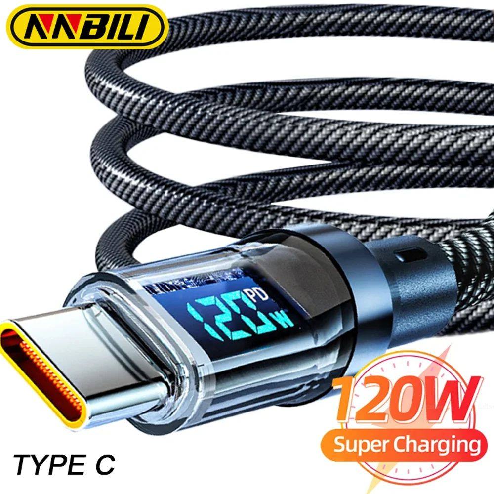 120W Super Quick Charging Cable Real-time Digital Display USB A to Type C data Cable For iPhone Andr