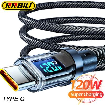 120W Super Quick Charging Cable Real-time Digital Display USB A to Type C data Cable For iPhone Andr