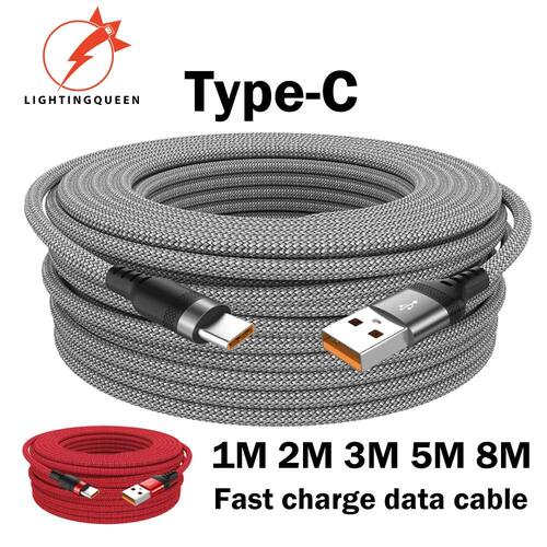 6A Extended USB TYPE-C Cable Braided Data Micro Cable for Samsung Huawei Switch Sony PS5 TYPE-C 8m 5
