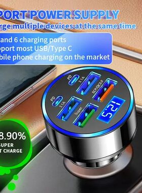 100W 6 Ports Car Charger Quick Charging PD QC3.0 USB C Car Phone Charger Type C AdapterInCar For iPh