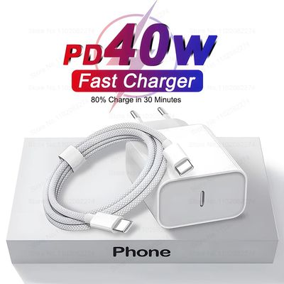 PD 40W Quick Charger For iPhone 16 15 11 12 13 14 Pro Max Plus iPad Air Quick Charging Cable USB C T