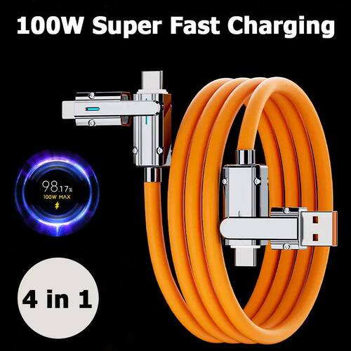 2-to-2 Data Cable 100w Super Quick Charging Cables Zinc Alloy PD 4-in-1 Multi USB Type C to Lightnin