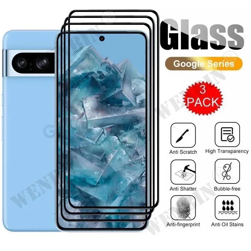 3Pc Tempered Glass For Google Pixel 9 8 7 6 Pro XL 7A 5A 3 XL Curved Full Cover Screen Protector