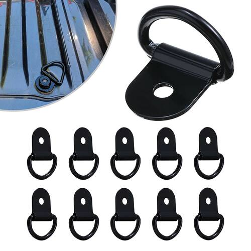2/4/6pcs Black D Shape Pull Hook Tie Down Anchors Ring Iron