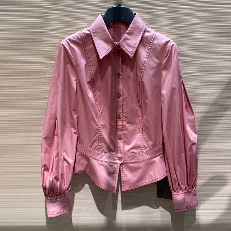 年阿玛施新特官网2021新款高腰百搭女装修身衬衣韩版灯笼袖衬衫