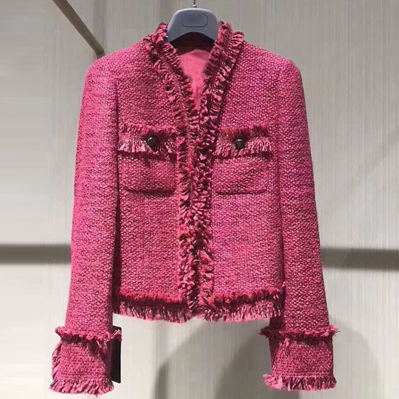 年阿玛施新特2021秋新款高腰百搭女装短款睫毛边小香风短外套