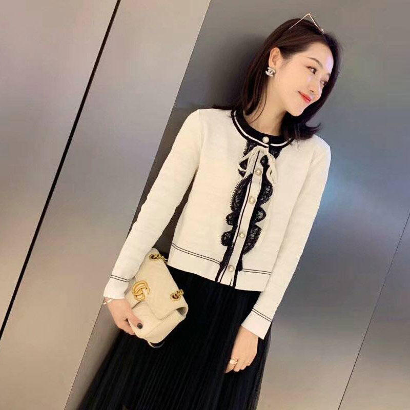 年阿玛施新特官网2021新款女装小香风针织长袖开衫韩版百搭短外套