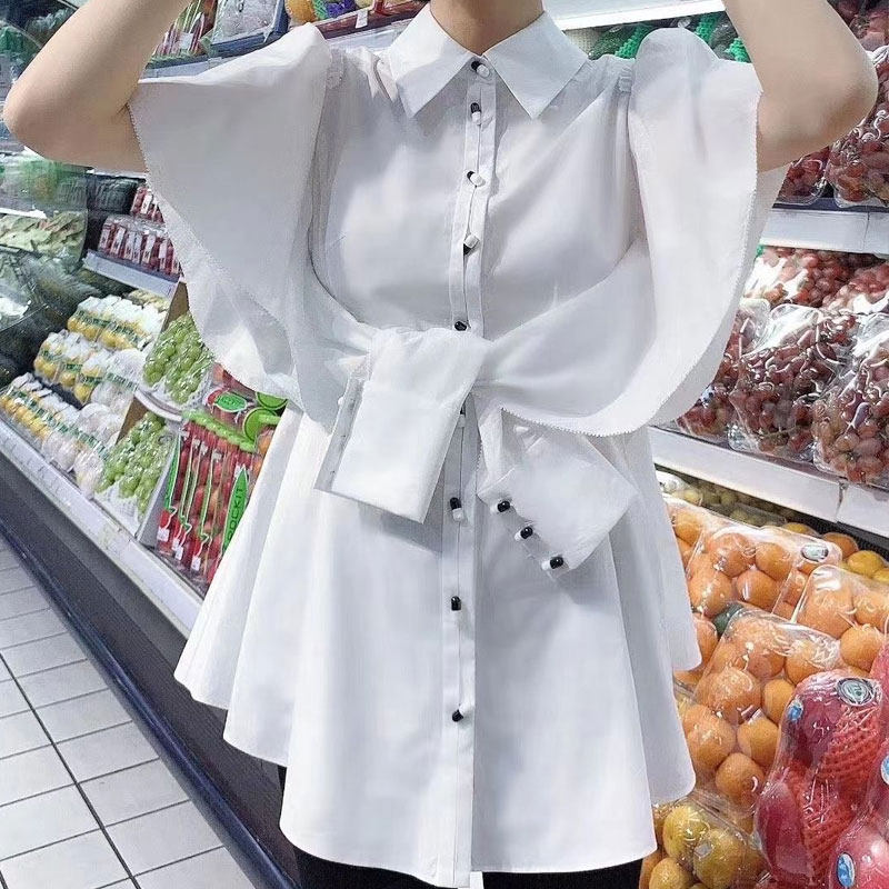 年阿玛施新特2021冬季新款女装中长款设计感衬衣个性长袖衬衫