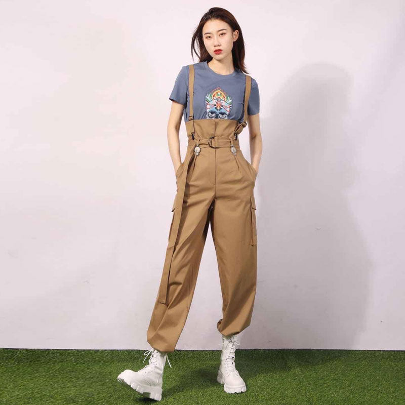 年阿玛施新特2021秋季新款修身百搭女装腰带休闲裤背带阔腿裤