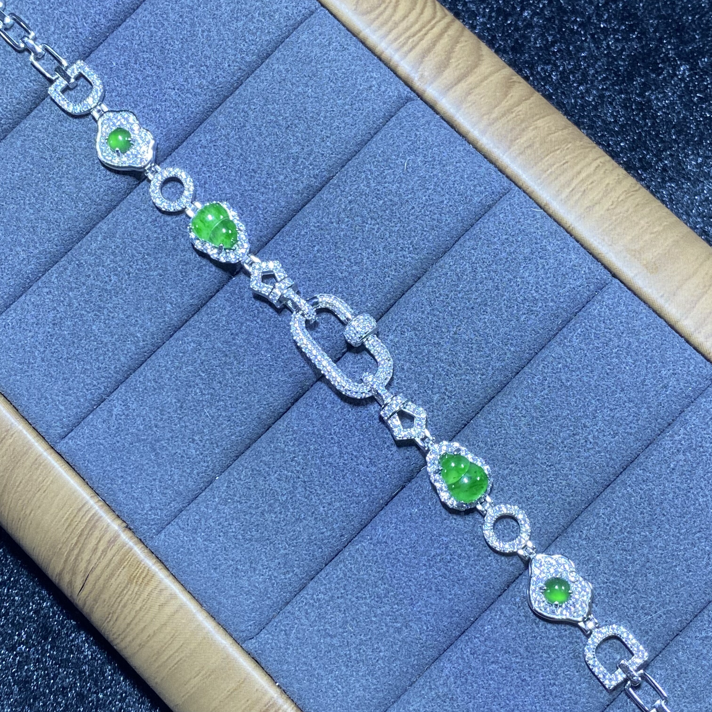 新款A货冰种翡翠葫芦手链情人节生日礼物S925银镶嵌电镀18K本命年