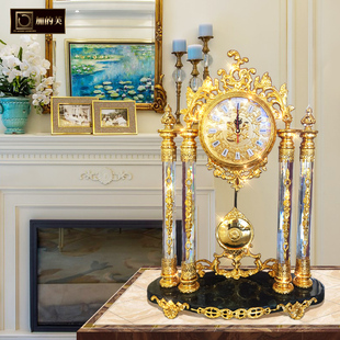欧式座钟客厅纯铜钟表高端别墅玉石静音水晶时钟装饰乔迁结婚台钟