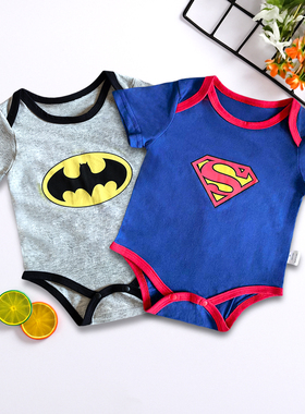 超人衣服婴儿夏天短袖蓝色男孩蝙蝠侠纯棉三角哈衣宝宝搞笑连体衣