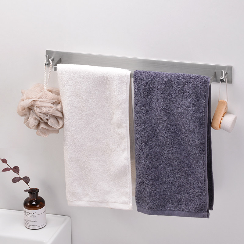 304不锈钢毛巾架免打孔多功能浴室毛巾架单杆拖鞋架厕所收纳架子