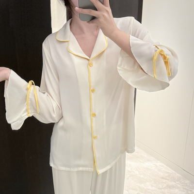 冰丝撞色喇叭袖女夏睡衣套装