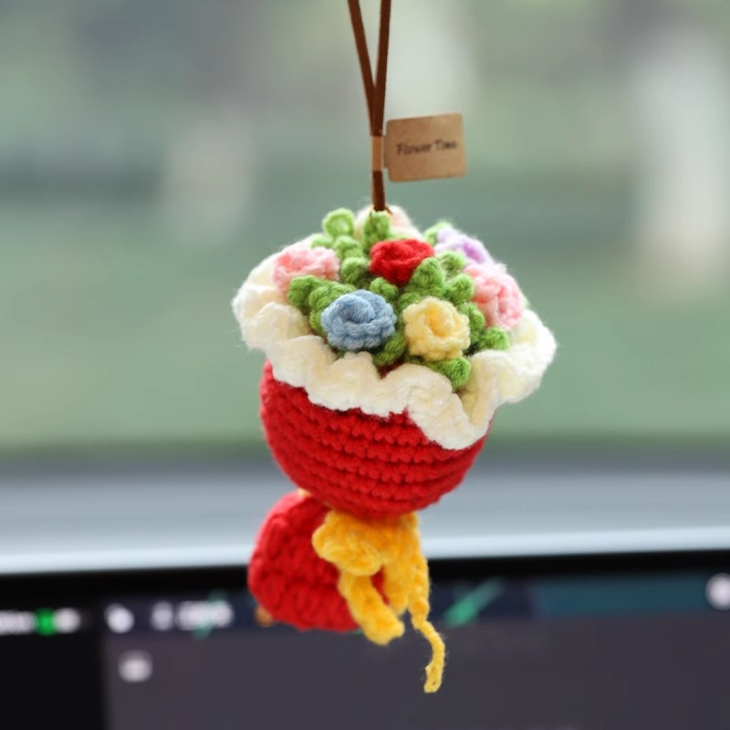 手工编织毛线玫瑰花七夕节向日葵成品可爱挂饰车内装饰教师节礼物