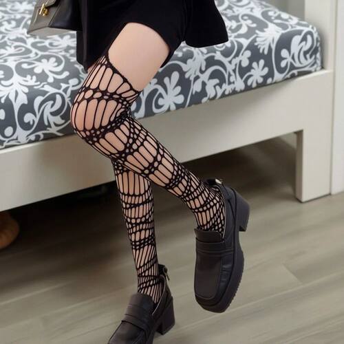 1Pc Thin Pantyhose Pantyhose Black Hollowout Punk Style Susp