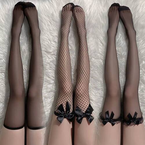 Black White Overknee Long Socks Women Sweet Girls Lolita Bow