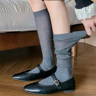 Women Stockings Casual Thi Knee High Socks Female Cotton Sol