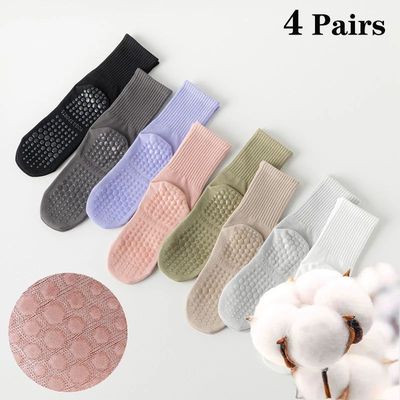 4 Pairs Yoga Socks for Women Simple Solid Color Cotton Pilat