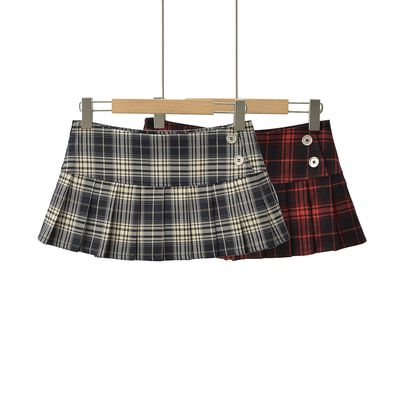 Summer Mini skirts for woman vintage korean fashion plaid sk
