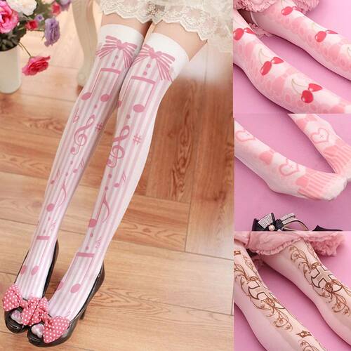 Cute pink princess Lolita over the knee stockings love bow p