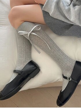 Long Women's Socks Solid Color Bow Sweet Knee High Socks gir