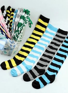 Hot Color Striped Stockings Japanese Over Knee Socks Winter