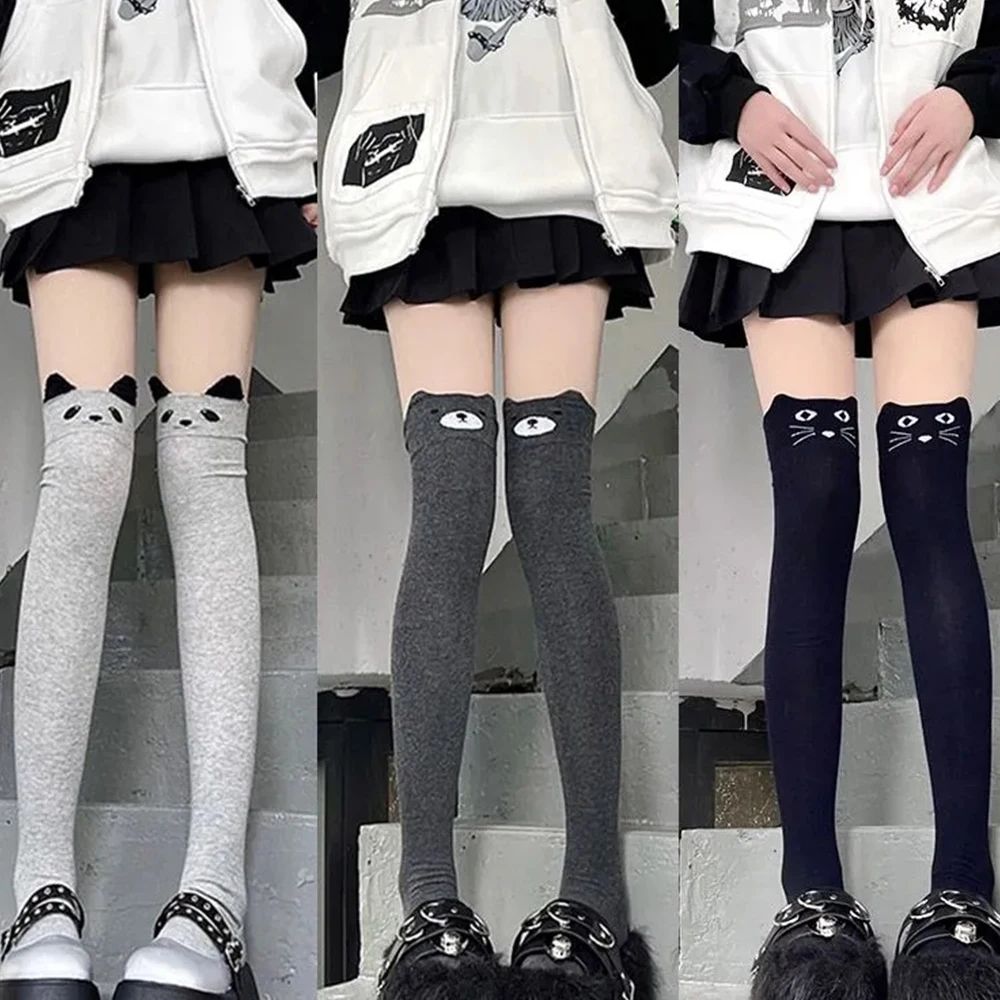 Lolita Cute Cat Printed Overknee Stockings Casual Daily Cott