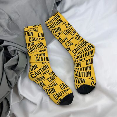 Men's Novelty Caution Sign Print Socks - Vintage Harajuku St