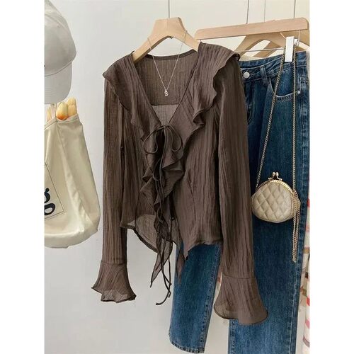 Blouses for Women Chemise Femme Women's Ruffled Flared Shirt