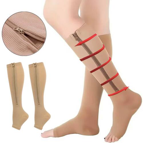 Zipper Compression Open Toe Stockings for Men and Women Calf