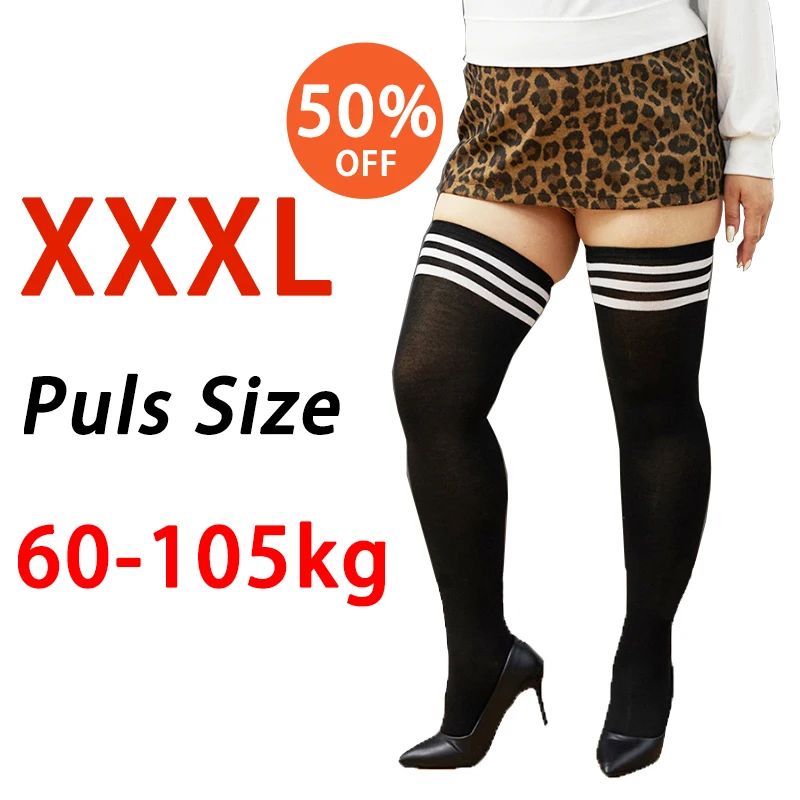 Plus Size Women's Striped Stockings Thigh High Socks Ladies