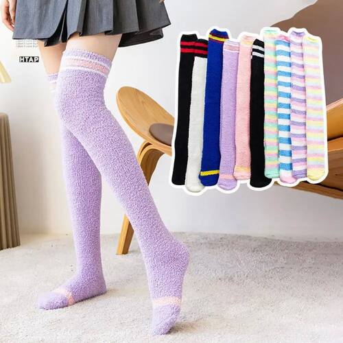 Winter Fuzzy Fleece Over Knee Socks Plush Cozy Lined Terry S