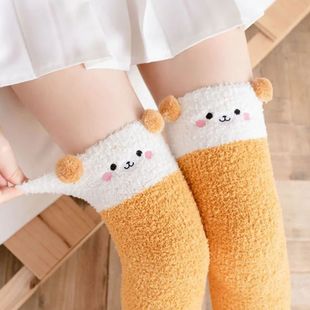 Winter Women Plush Stockings Thick Coral Fleece Socks Cute C